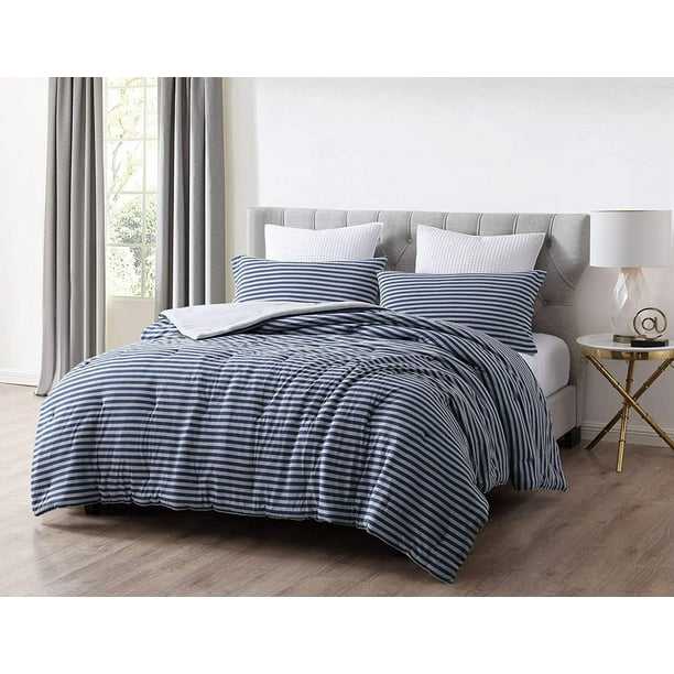 Chezmoi Collection Levi 3Piece Striped Jersey Knit Cotton Solid Reversible Bedding Comforter