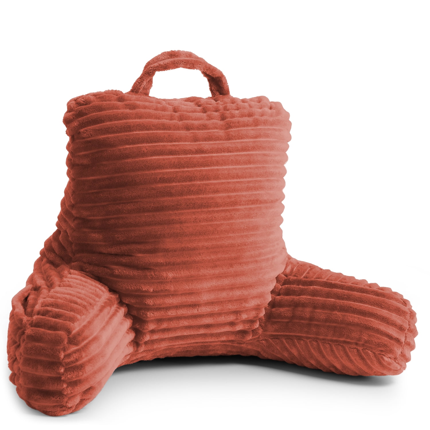Clara Clark Cut Plush Striped Reading Pillow for Kids & Teens, Small Back Pillow, Back Support Pillow, Shredded Memory Foam Bed Rest Pillow with Arms, Misty Rose