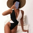 thumbnail image 2 of Sngxgn Women's V Neck Tummy Control Swimsuit Cheeky Tie Side High Cut Bathing Suit Ribbed Swimwear(Black,S), 2 of 8