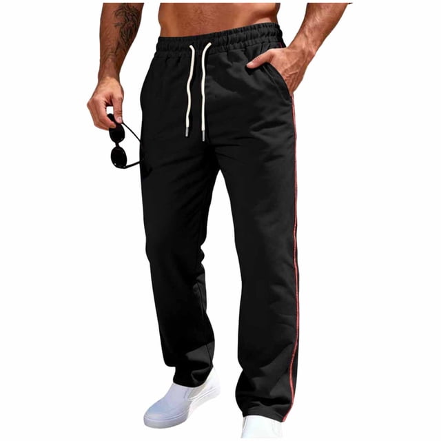 Lovzfmll Men's Solid Color Relaxed Fit Sweatpants, Elastic Drawstring Waist, Pockets, Straight-Leg for Comfort Black, 2XL