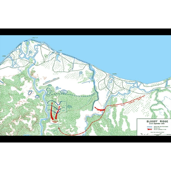 24x36 gallery poster, Map of the Lunga perimeter on Guadalcanal, Bloody Ridge