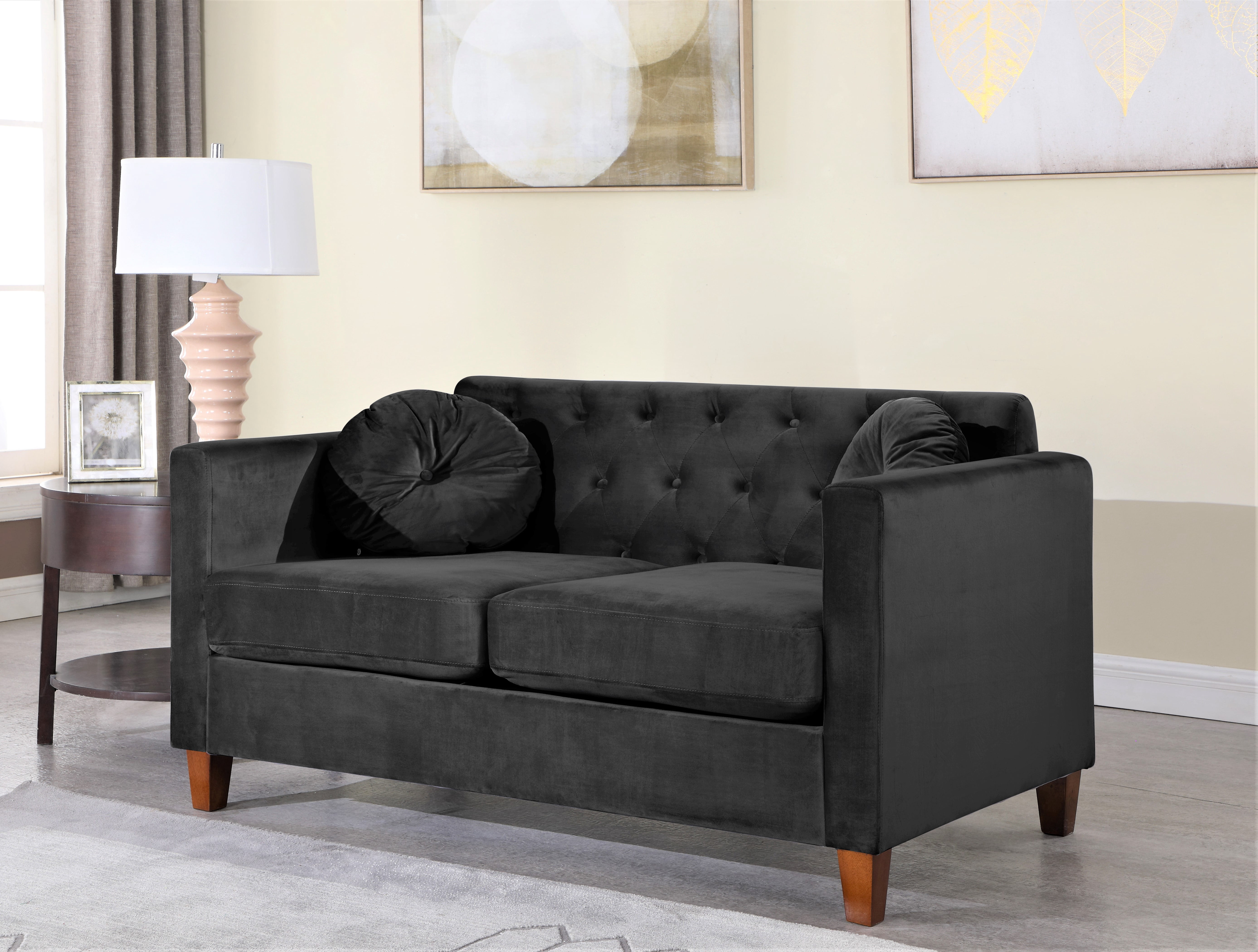 Uspridefurniture Cendejas 59'' Velvet Square Arm Loveseat,Black