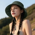 thumbnail image 3 of Women Hat Fisherman Style Solid Color Basin Hat with Reflective Stripe Lace-Up Dome Design Bucket Hat, 3 of 8