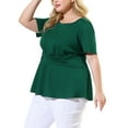 thumbnail image 5 of MODA NOVA Juniors' Plus Spring Solid Short Sleeve Peplum Top Dark Green 5X, 5 of 7