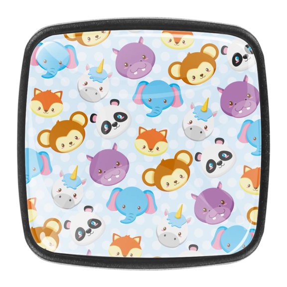 4 Pcs Square Cabinet Handle Cupboard Knob Drawer Pulls Handle Animal Faces Drawer Knobs with Screws Furniture Decoration