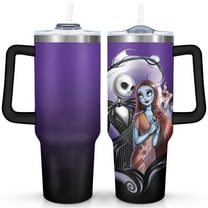 40oz Halloween Nightmare Before Stainless Steel Tumbler with Lid and Straw,Spill Proof Travel Christmas Jack Skeleton Cup Double Wall Vacuum Insulated Coffee Mug with Handle Black