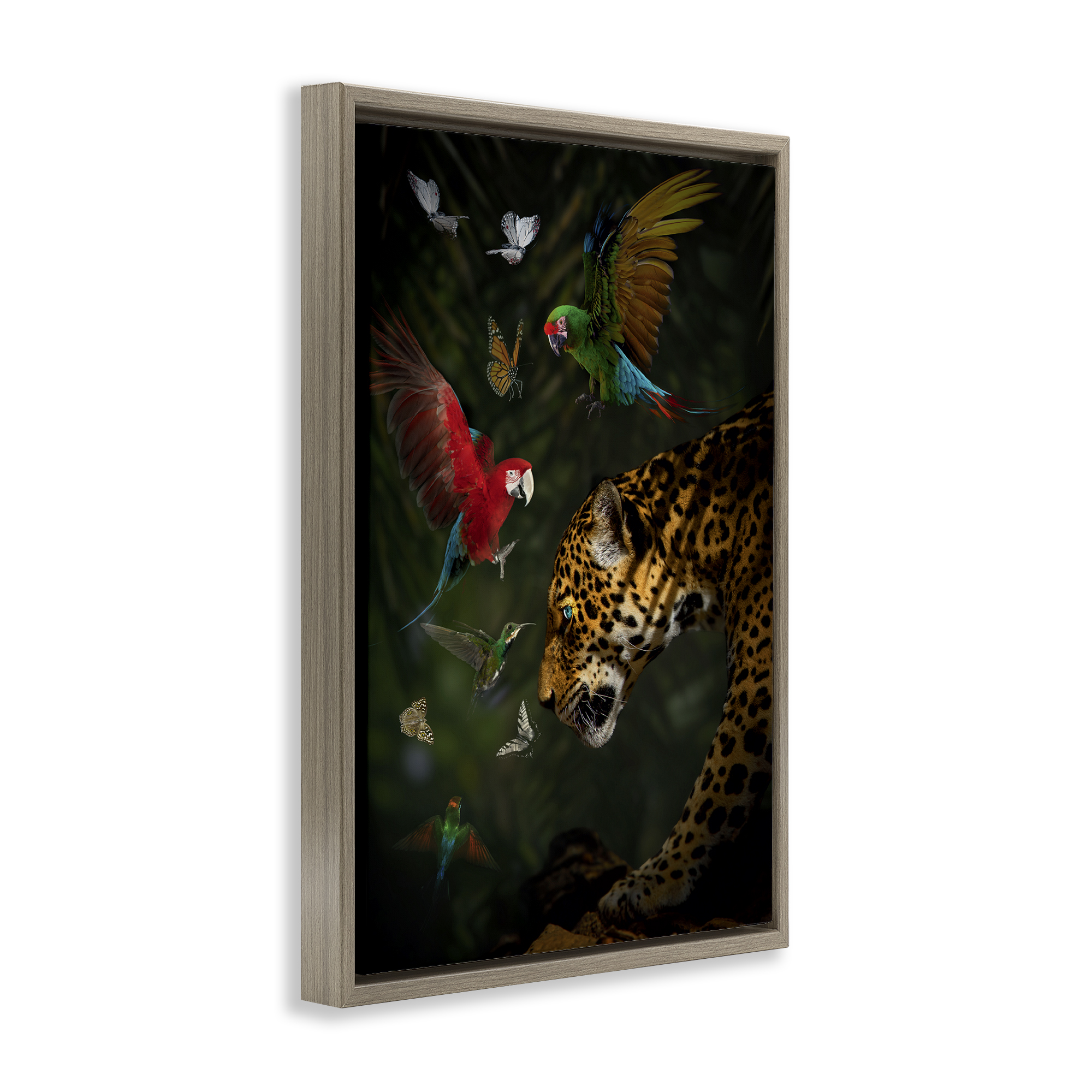 Stupell Industries Jungle Brawl Animals Animals Painting Brown Floater Framed Canvas Art Print Wall Art, 17 x 25