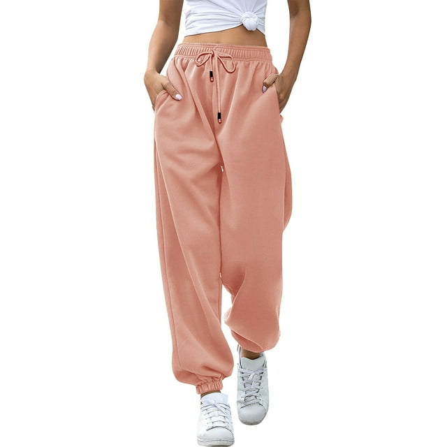Outfmvch Yoga Pants Women Sweatpants Women Polyester Relaxed Drawstring Tie Straight-Leg Lightweight Two Pockets Long Leggings With Pockets For Women Rose Gold S