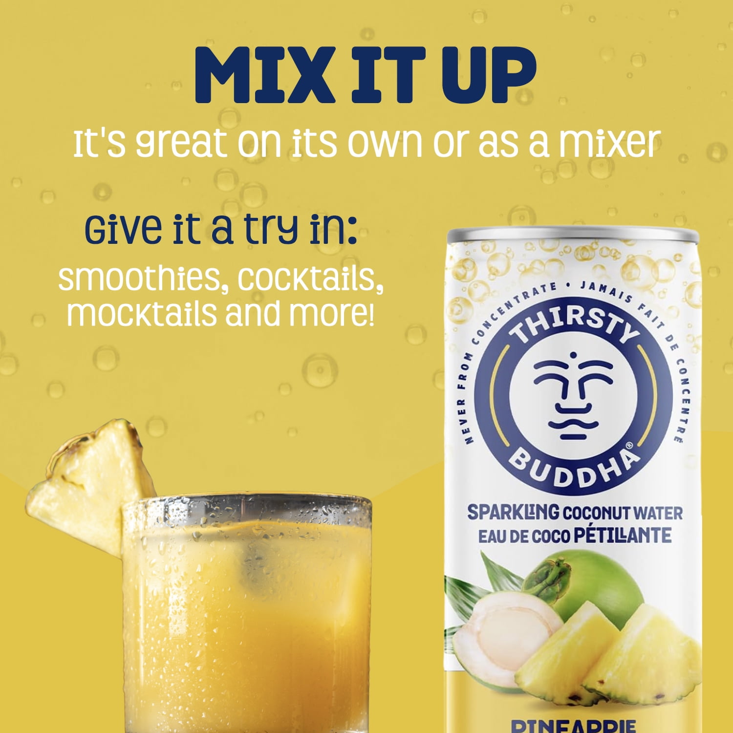 Thirsty Buddha Sparkling Coconut Water with Pineapple, No Sugar Added, Non-GMO, 330ml, Vegan Certified, Can, Sparkling Coco Water Pineapple