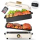 thumbnail image 1 of Olla de cocción lenta de gran capacidad antiadherente con tapa, sartén eléctrica 2 en 1 de 1400 W para parrilla y olla caliente con bolsa de transporte, cocina con temperatura ajustable (blanco), 1 of 5
