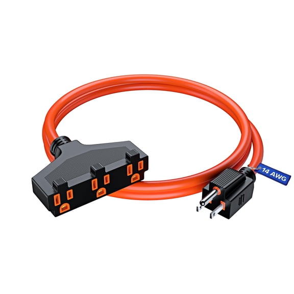 Extension Cord 1.5 Feet, SJTW Extension Cord with Multiple Outlets, 14 Gauge (Orange) ETL Listed