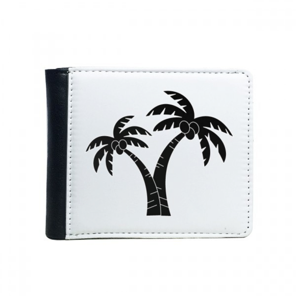 Coconut Tree Beach Outline Flip Bifold Faux Leather Wallet Multi-Function Card Purse