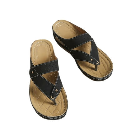 

SIMANLAN Womens Thong Sandal Summer Wedge Sandals Platform Flip Flops Ladies Slip On Shoes Beach Slides Black 8.5