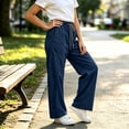 thumbnail image 4 of Qingpeng Girls Wide Leg Pants High Waist Drawstring Striped Cuffs Lightweight Wrinkled School Outdoor Casual Spring Summer Long Pants for Kids, 4 of 7