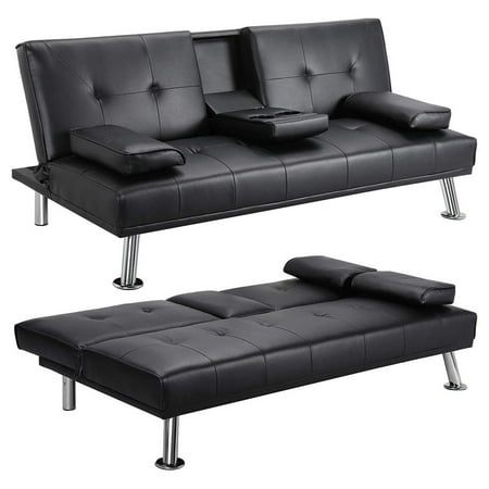 Sofa Sleeper, Seventh Inc Modern PU Leather Convertible Futon Sofa Bed Recliner Couch w/Metal Legs and 2 Cup Holders for Small Spaces Living Room Bedroom