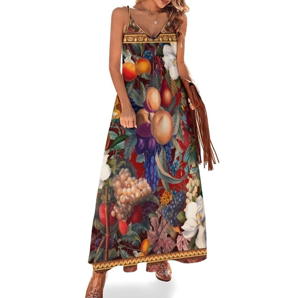 Vestido sin mangas con estampado de frutas vintage VII vestidos elegantes para mujer vestidos largos para mujer vestido elegante de lujo para mujer