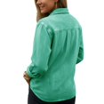 thumbnail image 4 of UDAUDU Women Button Down Denim Shirts Casual Long Sleeve V Neck Fall Fashion Blouse Crop Top Jackets Green S, 4 of 8