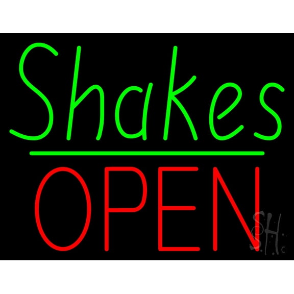 Shakes Block Open Green Line LED Neon Sign 15 x 19 - inches, Clear Edge Cut Acrylic Backing, with Dimmer - Bright and Premium built indoor LED Neon Sign for restaurant window and interior decor.