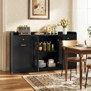 Costway 55” Large Buffet Cabinet with 2 Glass Doors, 2 Drawers, 2 Door Shelves for Kitchen Black