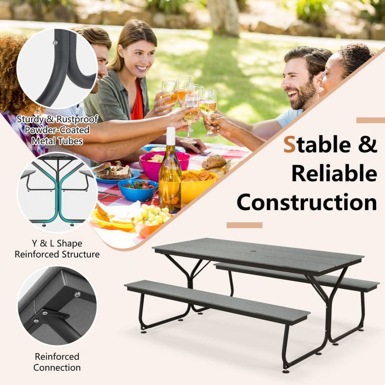 Aimee Lii 6" Outdoor Picnic Table Bench Set for 6-8 People, Outdoor Patio Furniture, Gray Aimee Lii 6" Outdoor Picnic Table Bench Set for 6-8 People, Outdoor Patio Furniture, Gray