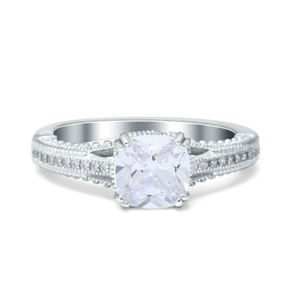 Simulated Cubic Zirconia Size-5 Cushion Cut Art Deco Engagement Ring 925 Sterling Silver
