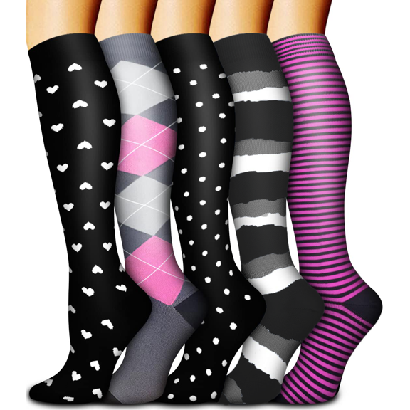 5 Pairs Copper Compression Socks for Women & Men Circulation 15-20 mmhg - Better Blood Flow, Swelling, Best Support for Medical, Running, Nursing