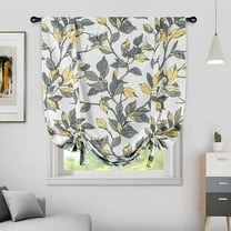 DriftAway Ryan Sketch Floral Branch Leaves Blackout Lined Tie Up Adjustable Balloon Rod Pocket Curtain for Small Window 31" x 47" Yellow Gray