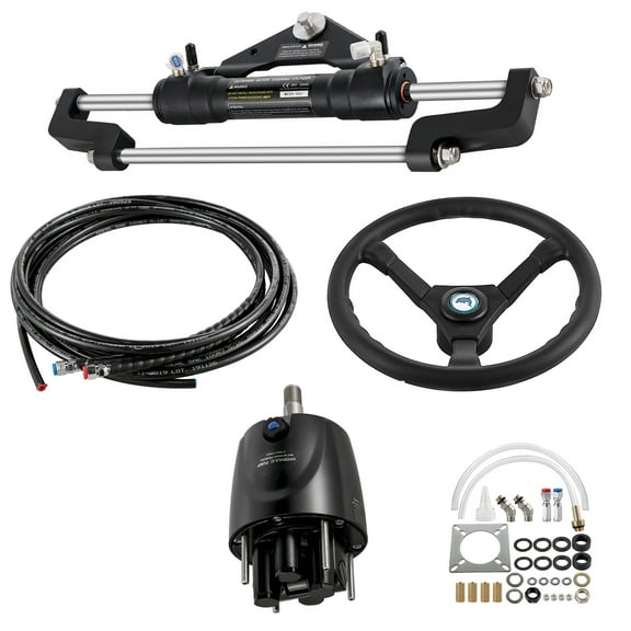KFFKFF 300HP Hydraulic Marine Steering Set, Helm Pump Included, 16ft Hydraulic Steering Tube for Nautical Navigation System