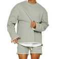 thumbnail image 3 of FRSASU Mens 2 Piece Cotton Outfits Crewneck Long Sleeve Sweatshirt and Joggers Shorts Sets Gray, 3 of 5
