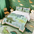 thumbnail image 2 of Manfei Wild Dinosaur Wildlife Queen Comforter Set,Vintage Palm Tree Comforter Sets Queen,Green Pink,Reversible,3 Pieces,1 Comforter and 2 Pillowcases, 2 of 7