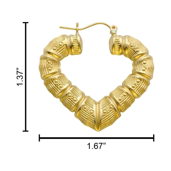 LoveBling 10k Yellow Gold Heart Shaped Bamboo Hoop Earrings (1.67" x 1.37")