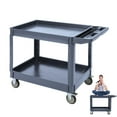 thumbnail image 1 of Chariot de Service à 2 Tablettes, Chariot Utilitaire Robuste de 500 Lb avec Roues et Deux Plateaux, pour Entrepôt, Garage, Nettoyage, Fabrication, Poignée de Rangement, 45"X25 Pouces, Gris, 1 of 7