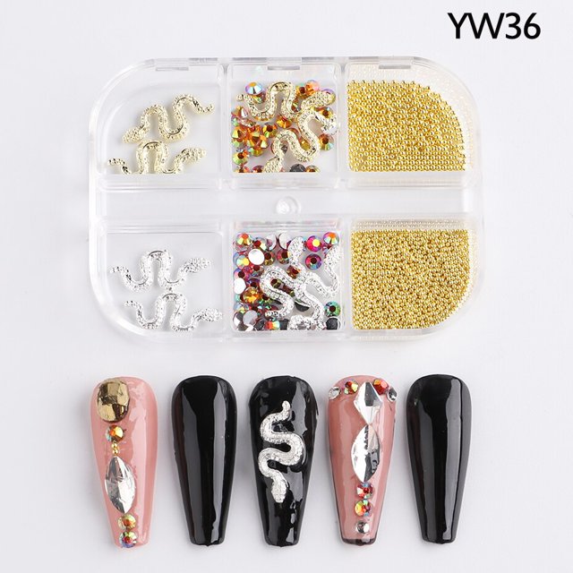 1 caja de adornos de perlas para uñas, piezas redondas para uñas blancas y moradas, cuentas de acero dorado, bolas, joyería, accesorios para decoración de uñas, NF6ZZ01-17 Tan Jianjun unisex
