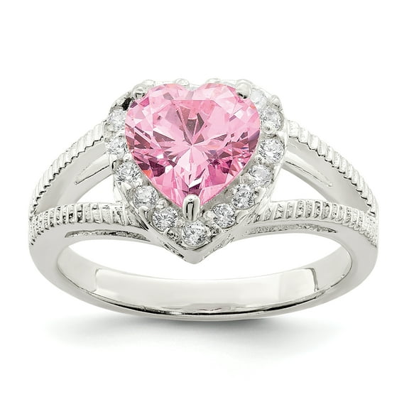 925 Sterling Silver Polished Pink CZ Cubic Zirconia Simulated Diamond Love Heart Ring Size 6 - Jewelry Gift for Mom