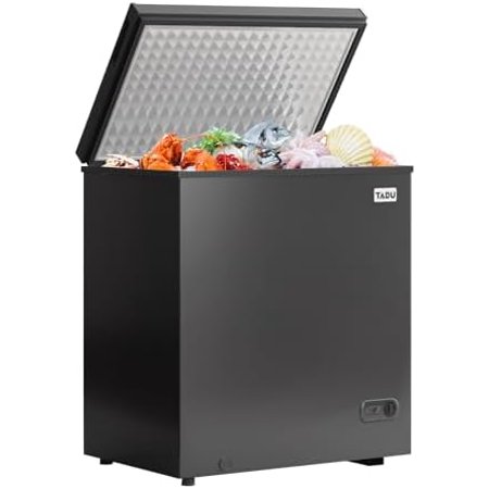 TABU 7.0 Cubic Feet Chest Freezer, Energy Saving Chest Deep Freezer with 7 Level Adjustable Thermostat, Top Opening Compact Freezer with Removable Storage Basket