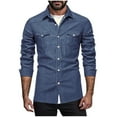 thumbnail image 2 of HaiMao Men's Denim Shirt Long Sleeve Button Down Shirt Lapel Jean Shirt Worn Washed Denim Shirts with Chest Pockets Blue XXL(XXL), 2 of 6