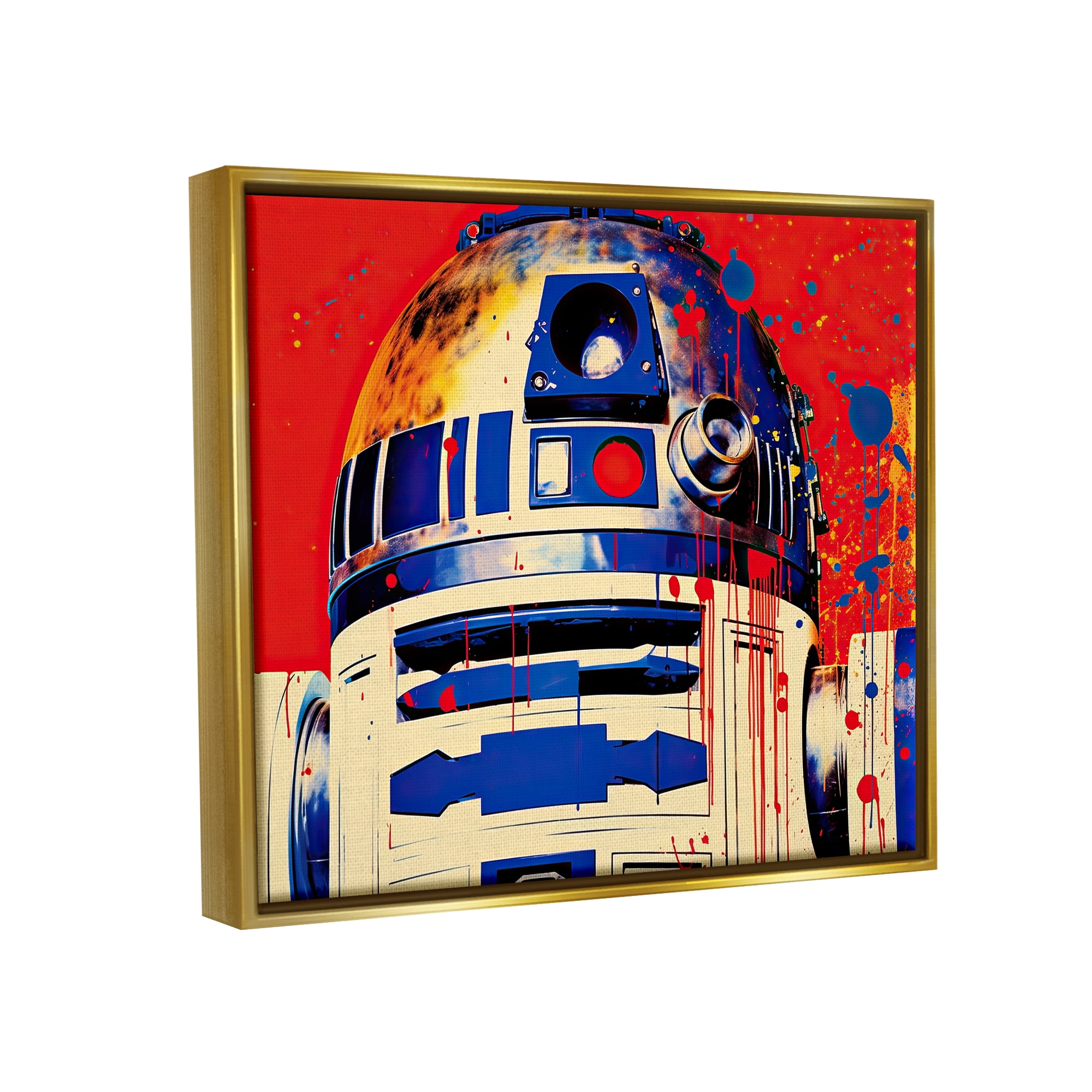 Stupell Industries Urban Paint Splatter Robot Fairy Tales & Fantasy Painting Gold Floater Framed Canvas Art Print Wall Art, 31 x 25
