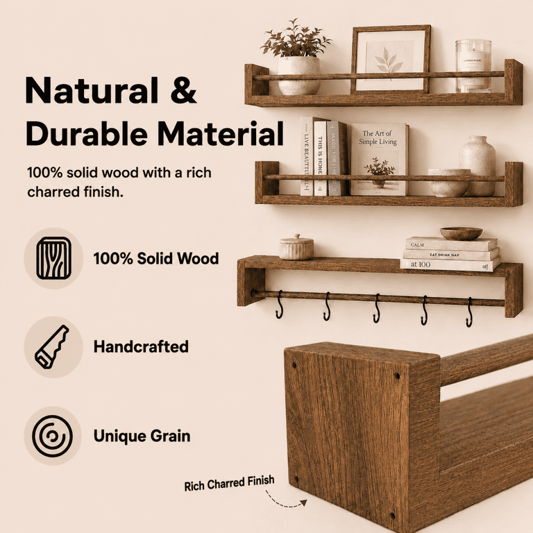 Mehoom 24-Inch Rustic Solid Wood Floating Shelves Set of 3 photo 2