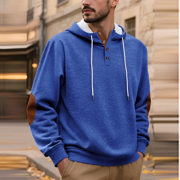 pstuiky camisas de hombre de manga larga, Blusa informal y moderna de color liso con capucha, manga larga y bolsillos abotonados para hombre tops de invierno para hombre xxxl