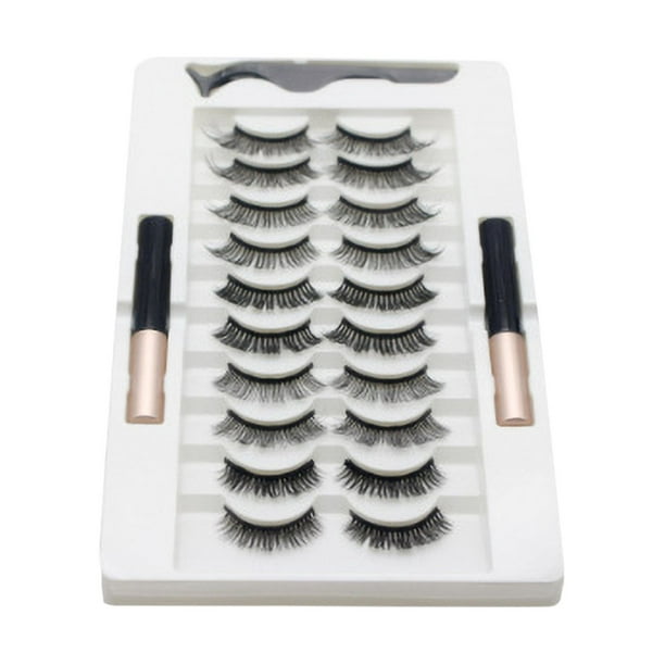 Lápiz delineador de ojos en gel, delineador de ojos de línea de agua, resistente al agua, a prueba de manchas, pestañas postizas magnéticas, 10 pares de pestañas, juego de 2 delineadores, rímel para r