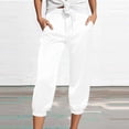 thumbnail image 2 of Aihuaihua Womens Satin Silky Capri Pants Summer Tapered High Waist Elastic Cropped Trousers Beach Vacation Clothes White M, 2 of 5