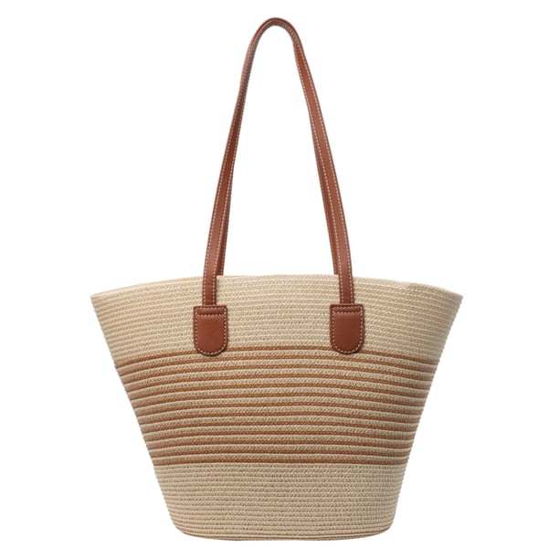 Bolso Hombro para Mujer Paja Tejido A Rayas Gran Capacidad Ir Compras Y Trabajar