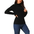thumbnail image 4 of INSPIRE CHIC Women's' Fall Winter Mock Neck Long Sleeve Fluffy Cuff Casual Slim Fit Sweater Top L Black, 4 of 5