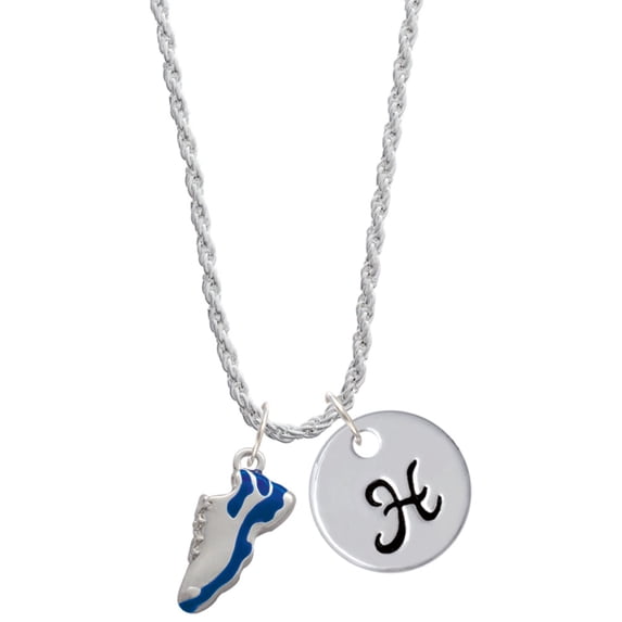 Delight Jewelry Silvertone Blue Running Shoe Silvertone Script Initial Disc - H - Charm Necklace, 20"+3"