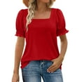thumbnail image 2 of Fanxing Womens Summer Tops Square Neck Dressy Casual Ruffle Trim Sleeve Cute T Shirts Trendy Clothes Red,S, 2 of 5