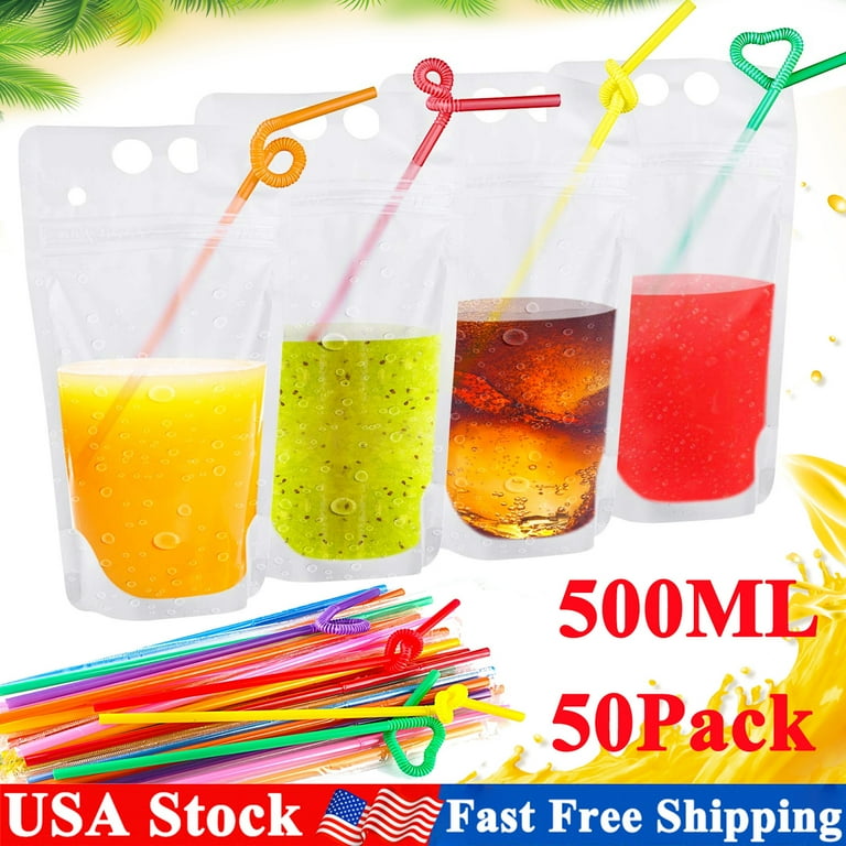 50pcs Drink Pouches With Straw Stand-up Juice Pouches Bags Botao