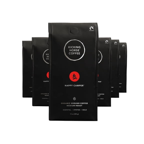 Kicking Horse Happy Camper Whole Bean Coffee, Medium Roast, 10 oz bag (Pack of 6)