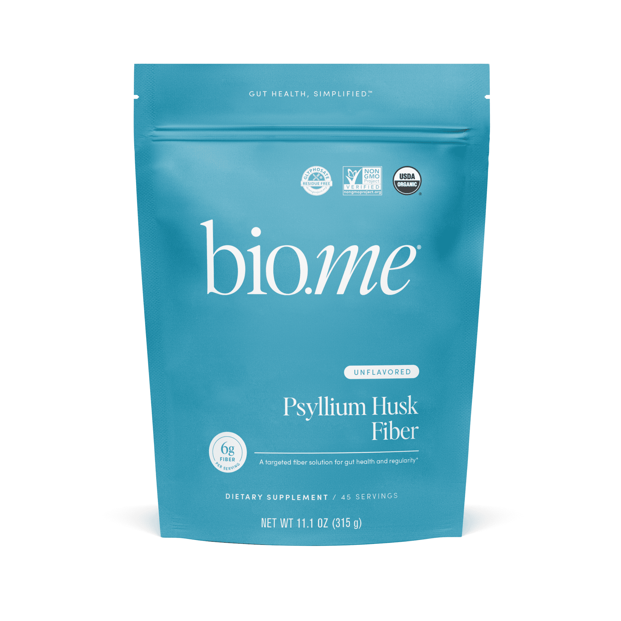 Bio.me Psyllium Husk Fiber Unflavored - Gluten-Free Fiber Supplement for Women & Men - Psyllium Husk Powder Supplement for Healthy Digestion, Bowel Regularity, & Bloating Relief - 45 Servings
