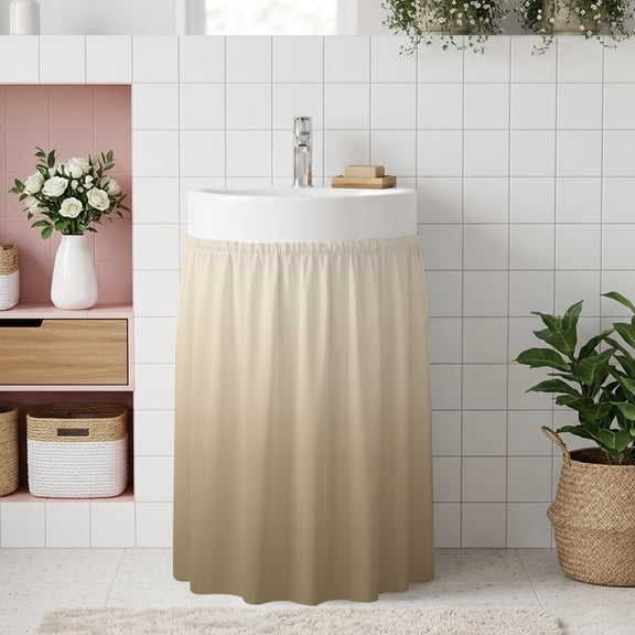 Brown Beige Small Sink Skirt 10''x11'', Gradient Monochrome Modern Country Bathroom Vanity Utility Cabinet Curtain, Kitchen Under Sink Laundry Privacy Drape Waterproof Closet Curtains