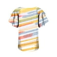 thumbnail image 4 of Hauts d'Été Grande Taille pour Femmes, T-Shirt à Col en V, Manches Courtes Imprimées Décontractées, T-Shirt à Manches à Volants Double Couche, T-Shirt à Col en V pour Femmes en Liquidation, 4 of 5